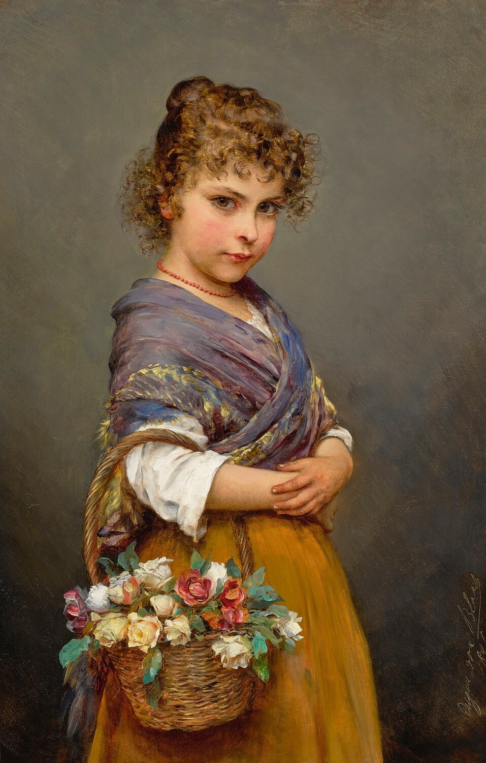 Young Girl with a Basket of Flowers (1894) by Eugene de Blaas