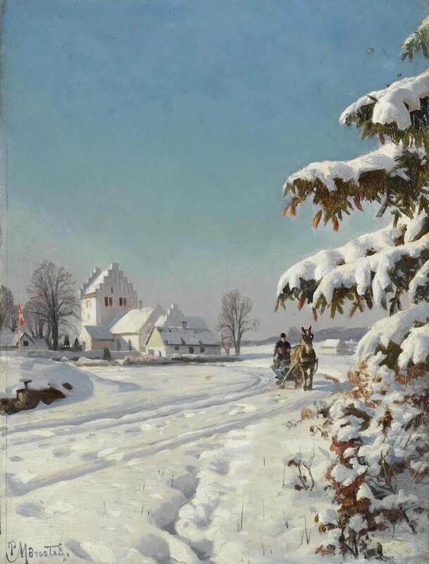In a Snowy Landscape (date unknown) by Peder Mork Monsted